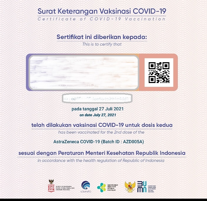 Sertifikat/Kartu Vaksin Online