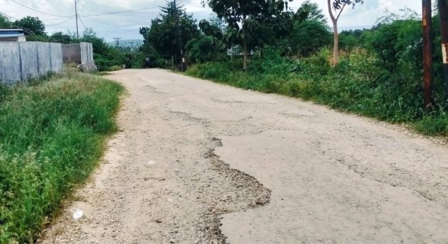 Ruas jalan Baumata - Oeltua yang berlubang.