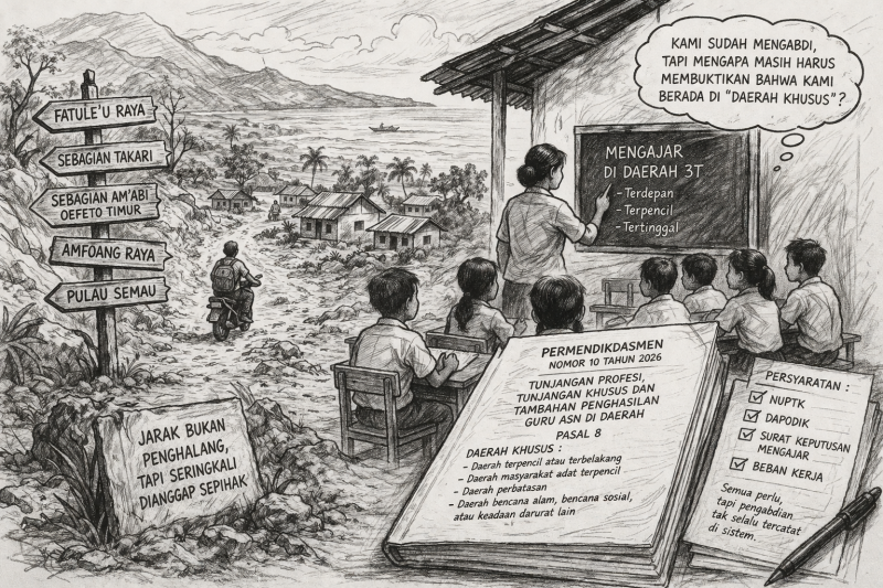 ilustrasi daerah 3T Kab Kupang; Gambar oleh ChatGPT