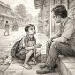ilustrasi anak meminta;  gbr: kreasi AI