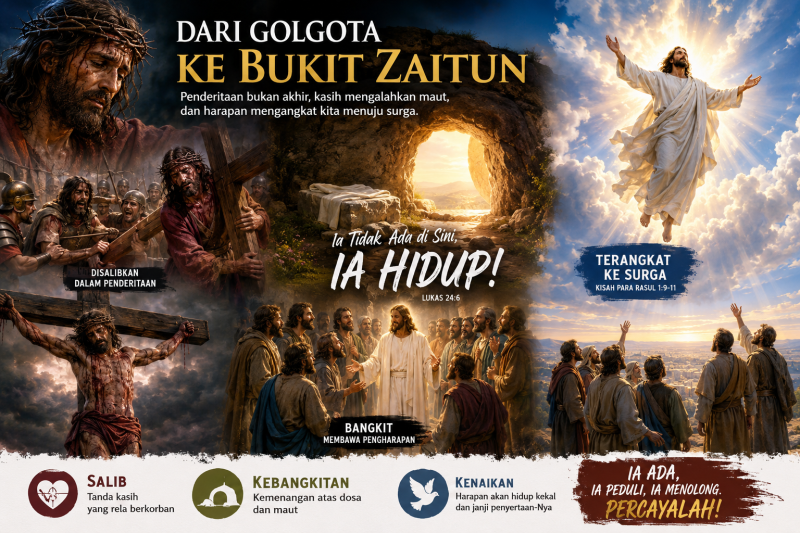 Gbr Ilustrasi oleh ChatGPT; Yesus: Masa Sengsara, Kematian, Kebangkitan, Penampakan dan Kenaikan ke Surga