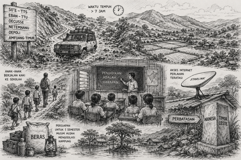 ilustrasi konteks geografis & pendidikan di perbatasan; Gbr CHTGPT