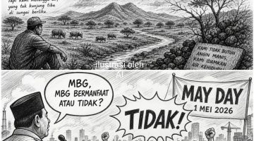 Presiden di depan buruh; ilustrasi oleh ChatGPT