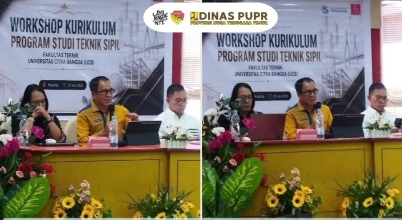 Kepala Dinas PUPR NTT memaparkan pentingnya pembangunan infrastruktur yang tangguh, berkelanjutan, dan adaptif terhadap perubahan di Universitas Citra Bangsa.