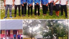 Guru & murid dalam upacara bendera; foto&kolase: WAG SD I Nekmese