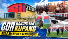 Nampak depan GOR Kabupaten Kupang dan saat peresmian oleh Bupati Kupang Korinus Masneno