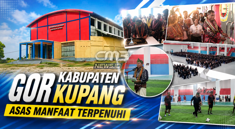 Nampak depan GOR Kabupaten Kupang dan saat peresmian oleh Bupati Kupang Korinus Masneno