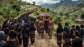 mengantar jenazah ke tempat penguburan; ilustrasi oleh AI