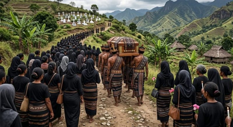 mengantar jenazah ke tempat penguburan; ilustrasi oleh AI