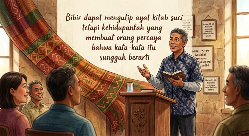 ilustrasi oleh AI: berbicara di depan orang lain; 