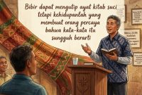 ilustrasi oleh AI: berbicara di depan orang lain; 