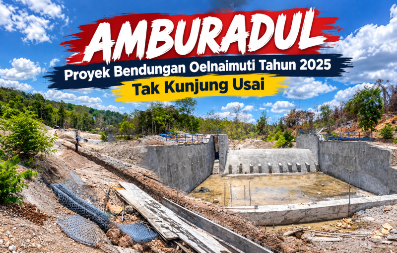 Bendungan Oelnaimuti di Kabupaten Kupang hingga penghujung tahun 2026 belum kunjung selesai.
